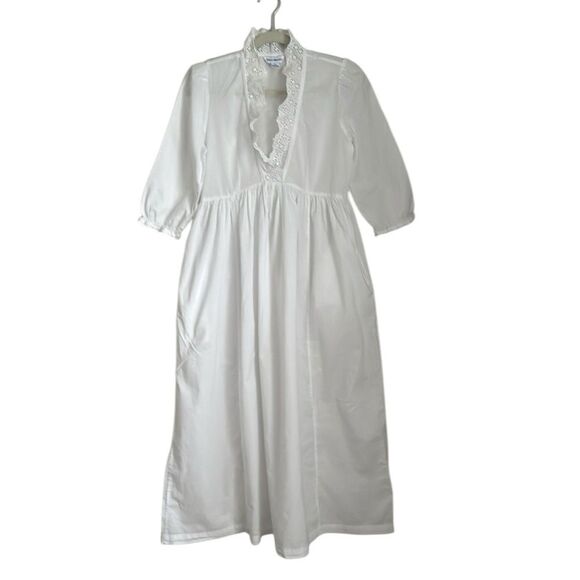 April Cornell Women’s Lace Trim Cotton Voile Maxi Dress 3/4 sleeves White XS - Picture 1 of 13